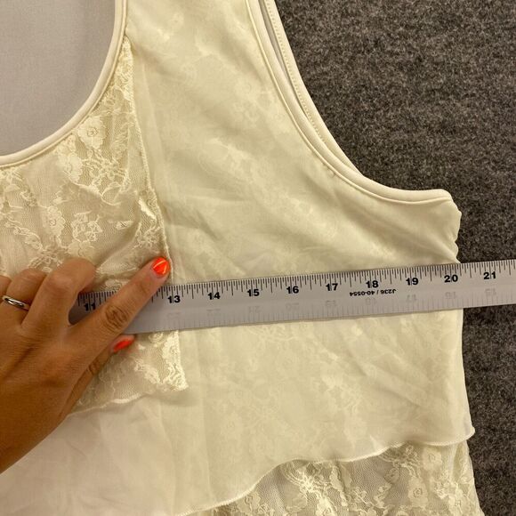 Yves Blouse Women XL Beige Sleeveless Wide Strap Ruffle Round Neck Pullover - Picture 6 of 8